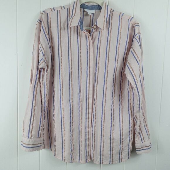 J. Jill Womens Pink Striped Button Front Small - Picture 1 of 10